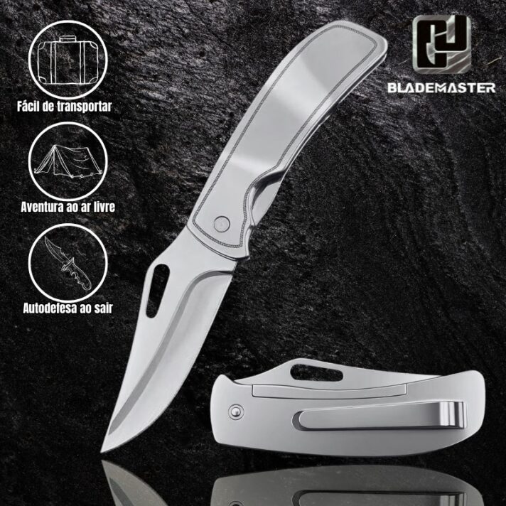 Canivete Artesanal De Aço Inox Monobloco Com Clip Top Linha CJ-0005 / CJ-162