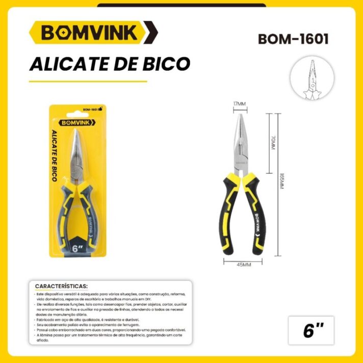 Alicate de Bico 6 Polegadas, Aço Reforçado para Uso em Construções, Reformas e Fios 15cm, BOMVINK BOM-1601