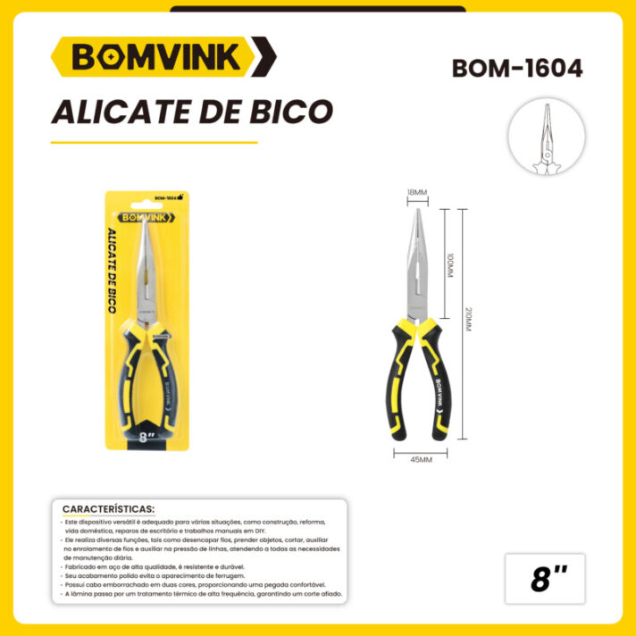 Alicate de Bico C/ Cabo Emborrachado Ergonômico 20cm BOMVINK BOM-1604