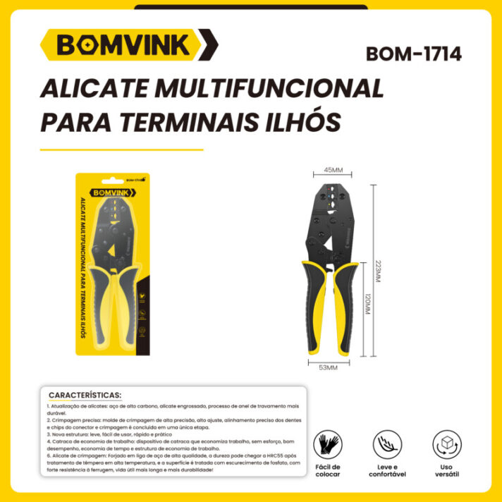 Alicate Multifuncional Para Terminais Ilhós BOMVINK BOM-1714
