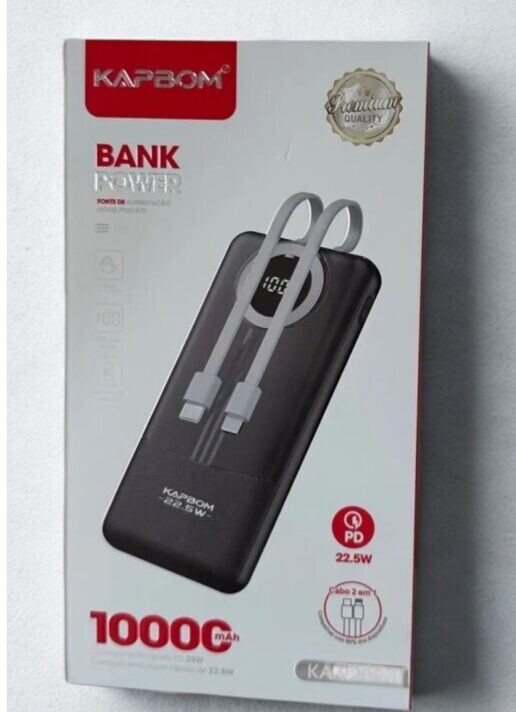 Carregador Turbo Portátil Power Bank 10000mah entrada iPhone tipo c e USB KA-9209