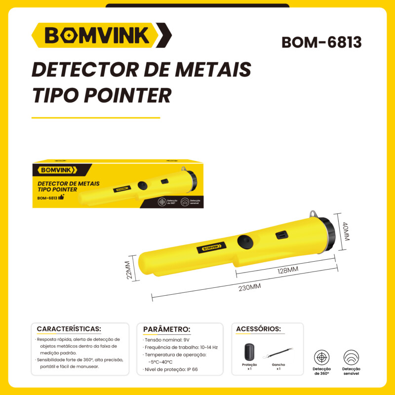 DETECTOR DE METAIS TIPO POINTER BOMVINK BOM-6813