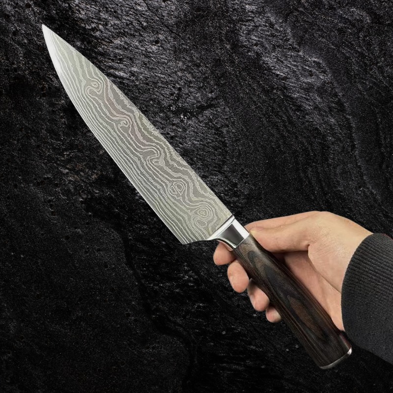 Faca Modelo do Chef 33,5cm Aço 7Cr12Mov e Cabo Madeira Profissional CJ-171 - Imagem 5