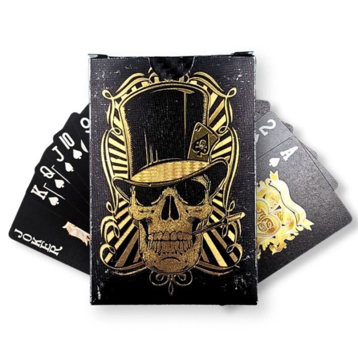 Baralho de Plástico à Prova D'Água Preto c/ Dourado e Prata Caveira YWJS-9