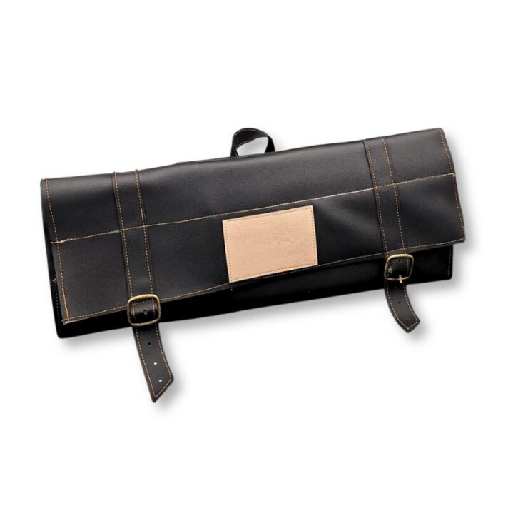 Estojo de Couro Artesanal Porta Facas Profissional Preto / Bolsa-Couro-Facas-P