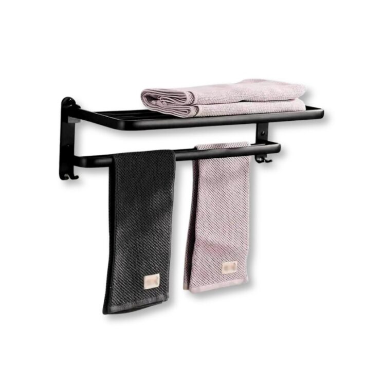 Suporte Toalheiro Dobrável B-max Sem Furo Preto BM-F1315