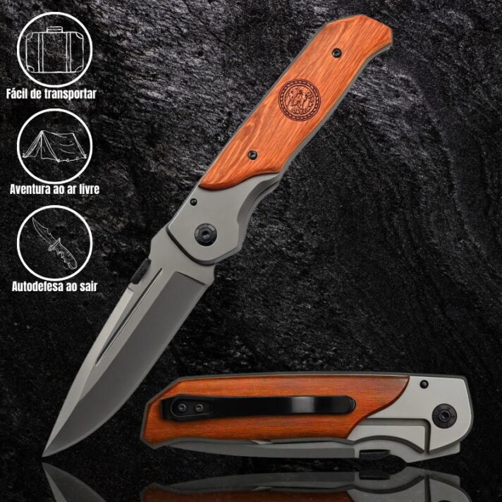 Canivete Manual 22,5cm c/ Clip Feito em Aço inox e Cabo em Pau Rosa TC27