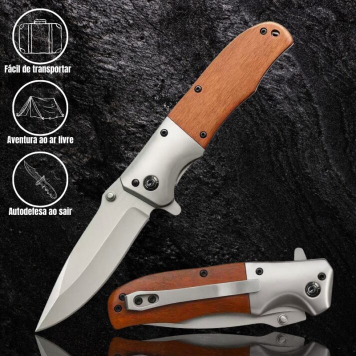 Canivete Semiautomático 20,5cm Aço Inox, Cabo em Mogno com Clip TC29