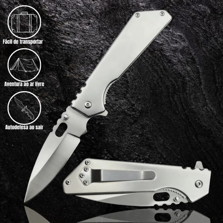 Canivete de Bolso 20cm em Aço Inoxidável com Serrilhado Baixo no Dorso e Clip no Cabo 888M