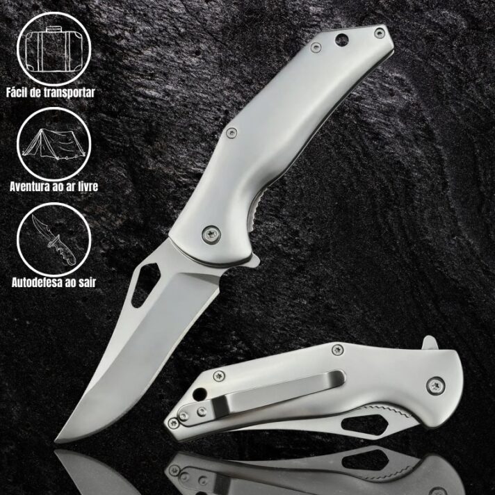 Canivete de Bolso 19,5cm em Aço Inoxidável com Clip no Cabo LISO-A