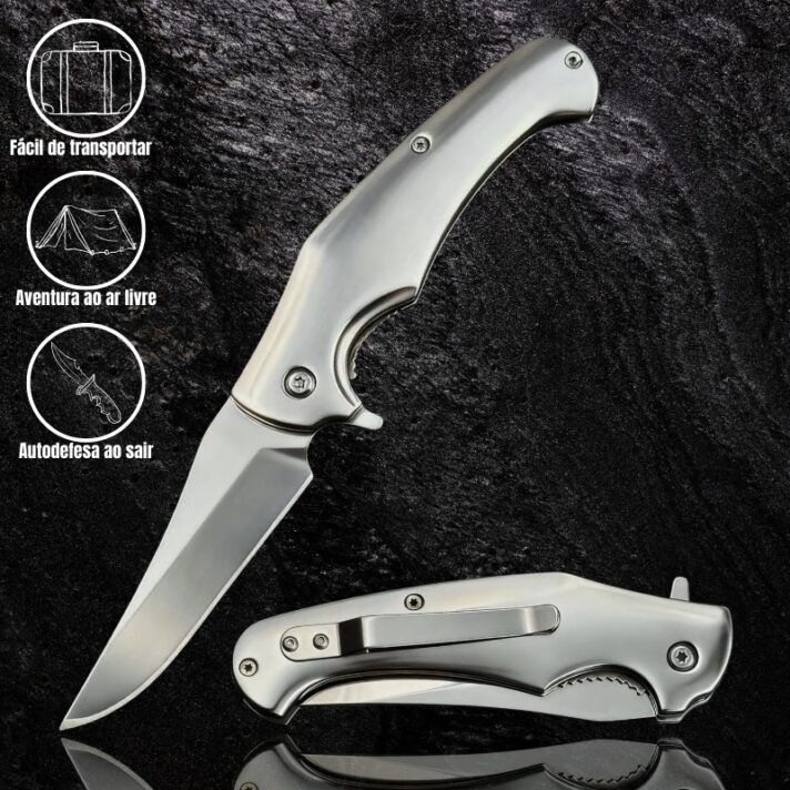 Canivete de Bolso 19,5cm em Aço Inoxidável com Clip no Cabo LISO-B