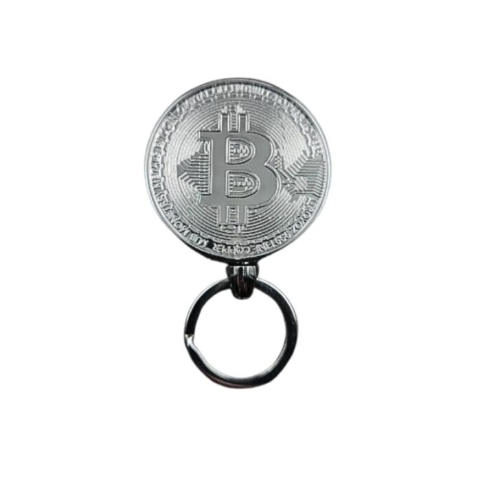 Isqueiro Maçarico Recarregável Design Moeda Bitcoin c/ Argola Chaveiro A-29-Prata