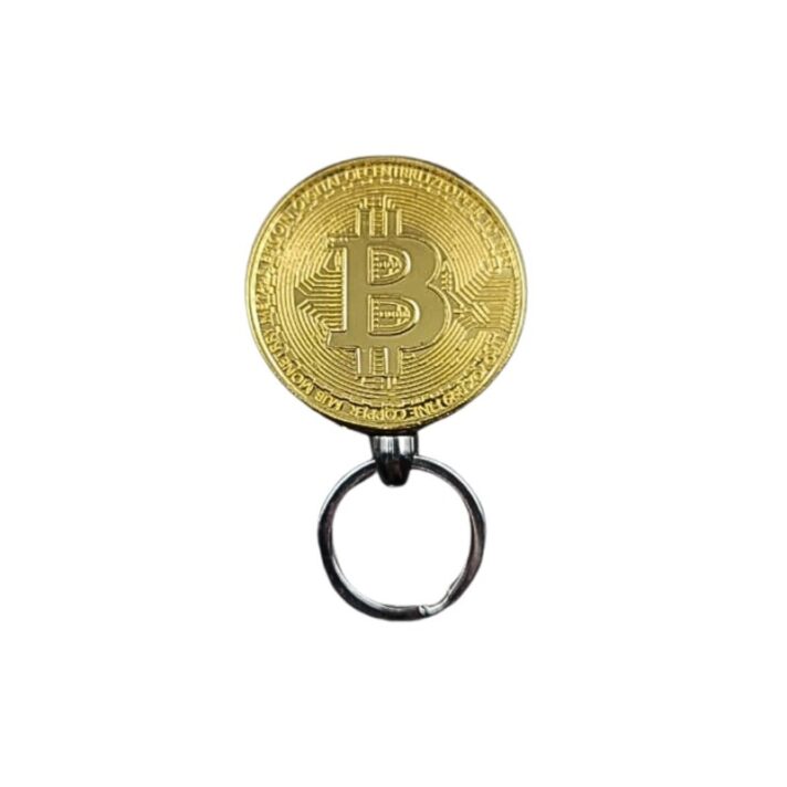 Isqueiro Maçarico Recarregável Design Moeda Bitcoin c/ Argola Chaveiro A-29-Dourado