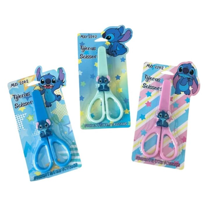 Tesoura infantil Stitch em 3 Cores com Tampa Protetora (Unidade) MD-2142