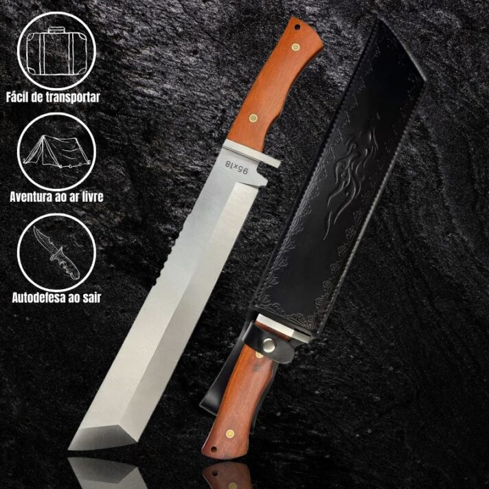 Facão 48cm em Aço COM-T440V e Cabo de Sândalo Vermelho c/ Pino Mosaicos em Cobre + Bainha Couro Premium GD-A21