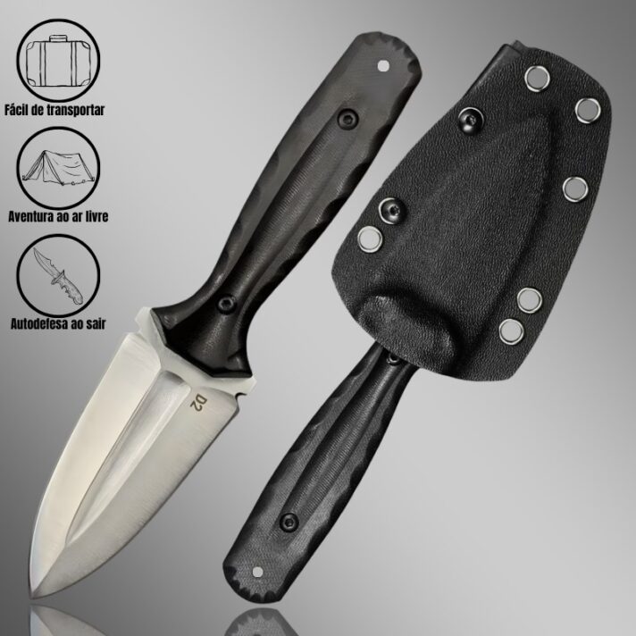 Faca Tática de dois Gumes 18,5cm Aço Especial D2 e Cabo em G10 + Bainha Reforçada TATICA-B1