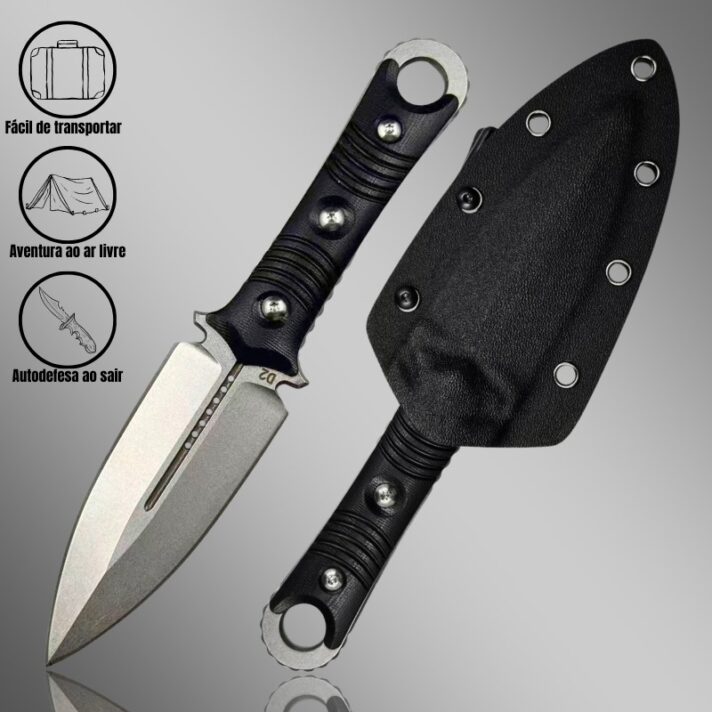 Faca Tática de dois Gumes 22cm Aço Especial D2 e Cabo em G10 + Bainha Reforçada TATICA-B2