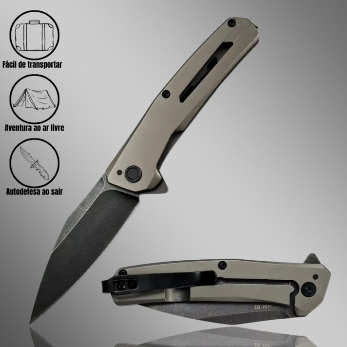 Canivete Semiautomático 18cm Lâmina Aço Especial D2 e Cabo de Aço Inoxidável - KER1404