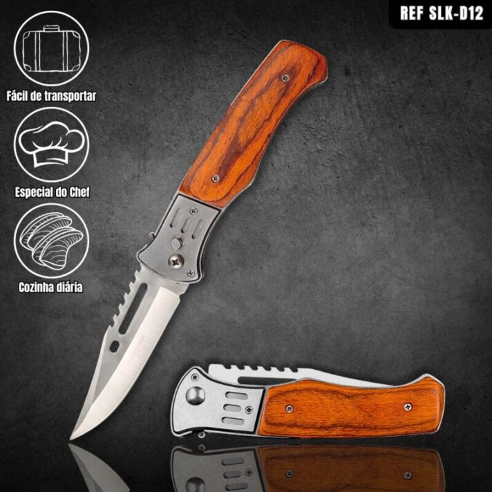 Canivete Automático Caça e Pesca 25cm com Cabo em Design de Osso c/ Mini Lanterna SLK-D12