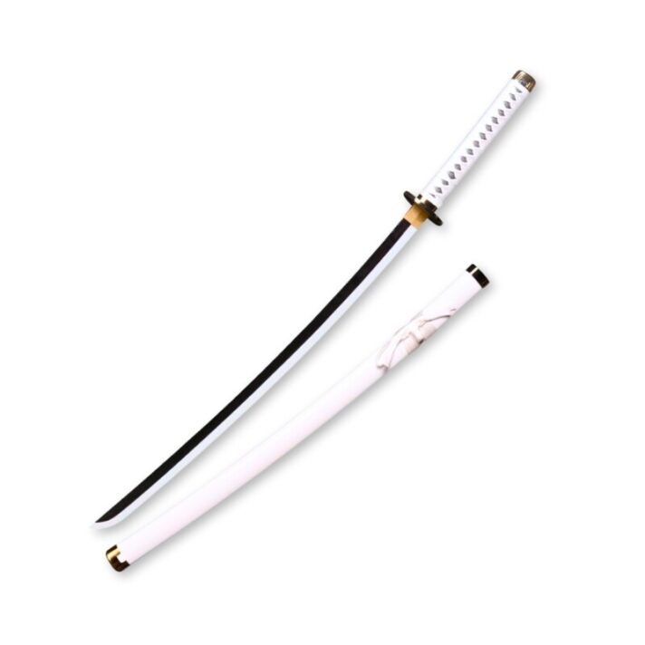 Katana sem Fio com Bainha para Cosplay na Cor Branca + Suporte de Mesa de Madeira SLK-H35