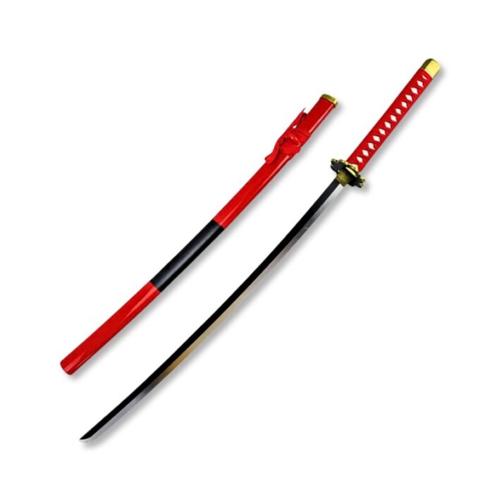 Katana sem Fio com Bainha para Cosplay na Cor Vermelha + Suporte de Mesa de Madeira SLK-H33