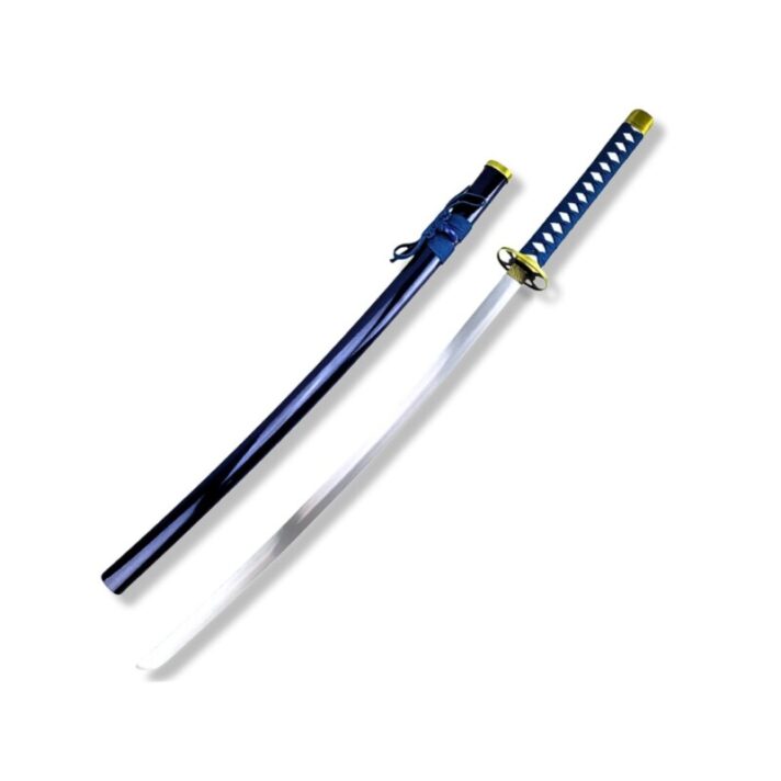 Katana sem Fio com Bainha para Cosplay na Cor Azul-Marinho + Suporte de Mesa de Madeira SLK-H36