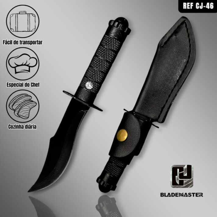 Mini Faca 18cm Smith&Wesson Tatica Camping Pesca Fulltang + Bainha Couro All Black CJ-46