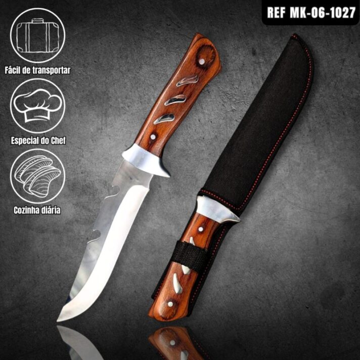 Faca Caça e Acampamento 32cm Design Rústico com Guarda de Metal + Bainha Reforçada MK-06-1027