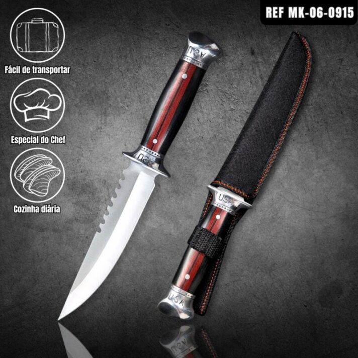 Faca Caça e Acampamento 32cm Design Rústico com Guarda de Metal + Bainha Reforçada MK-06-0915