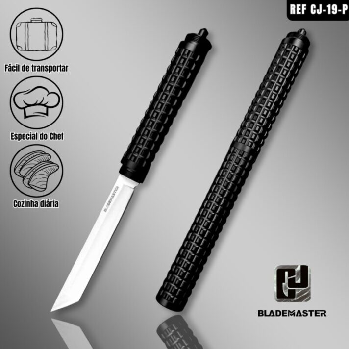 Faca Bastão Tática Outdoor 26,5cm Aberta Feita em Aço inoxidável na Cor Prata CJ-19-P