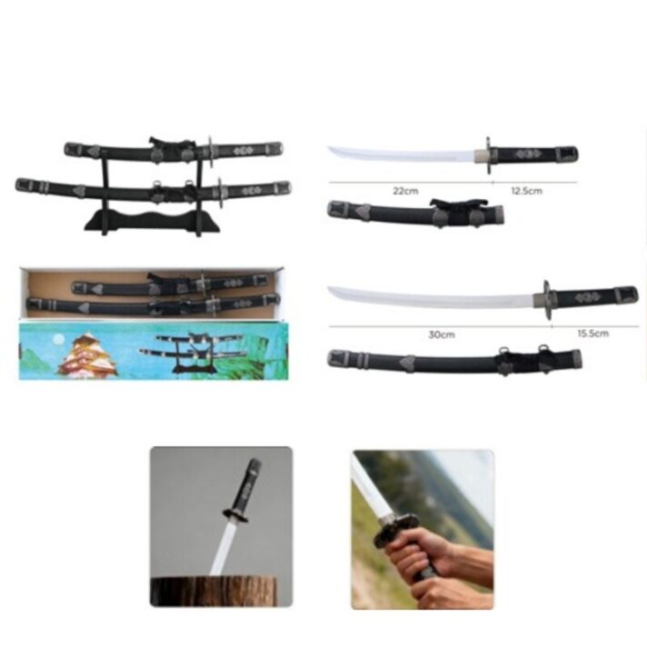 Kit com Duas Katanas Colecionáveis em Inox sem Fio com Suporte de Madeira SLK-H29