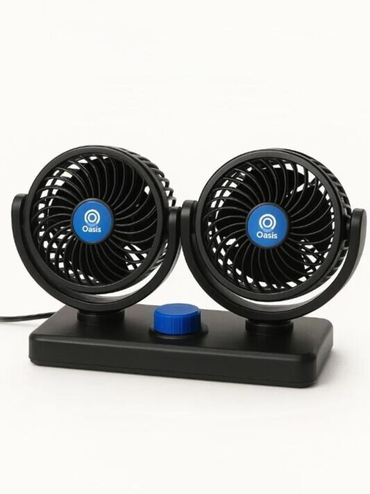 Ventilador Duplo Turbo 12v / 6.5W com Rotação 360° Baixo Ruído Oasis OIH-6013