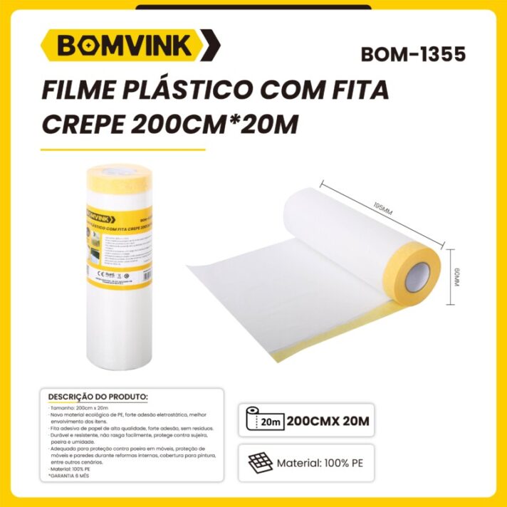 FILME PLÁSTICO COM FITA CREPE 200CM*20M BOMVINK BOM-1355