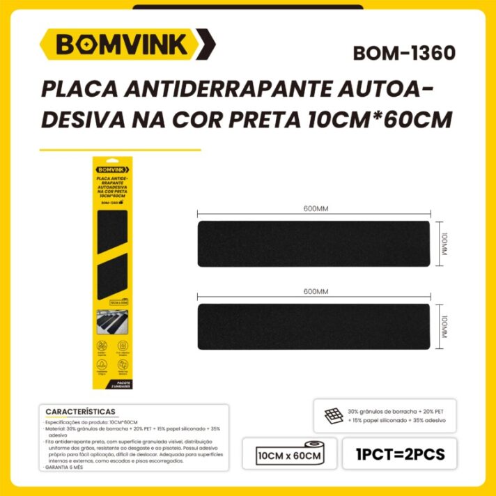 PLACA ANTIDERRAPANTE AUTOADESIVA 10CM*60CM PRETA BOMVINK BOM-1360