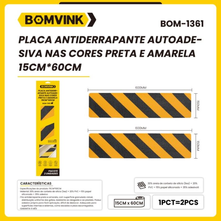 2X PLACA ANTIDERRAPANTE AUTOADESIVAS 15CM*60CM PRETA E AMARELA BOM-1361