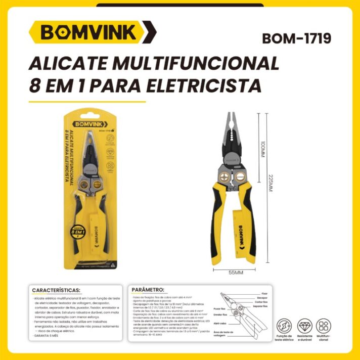 ALICATE MULTIFUNCIONAL 8 EM 1 PARA ELETRICISTA BOMVINK BOM-1719