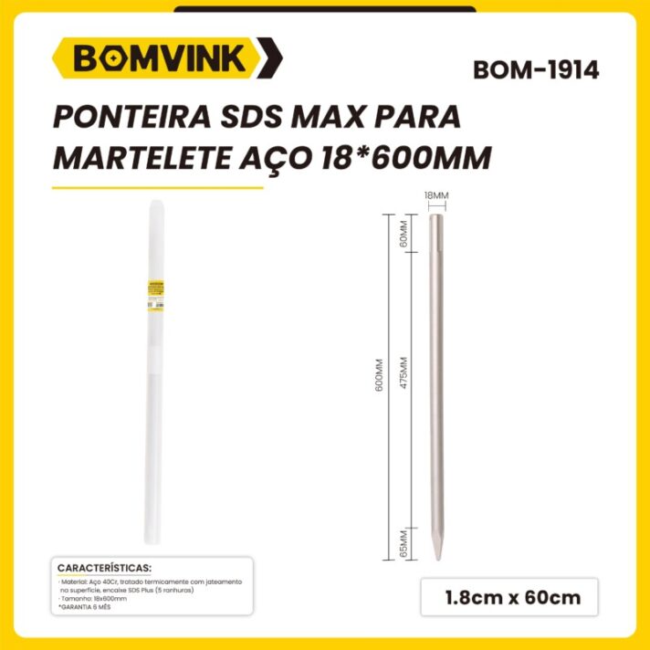 BOM-1914 PONTEIRA SDS MAX PARA MARTELETE AÇO 18*600MM BOMVINK