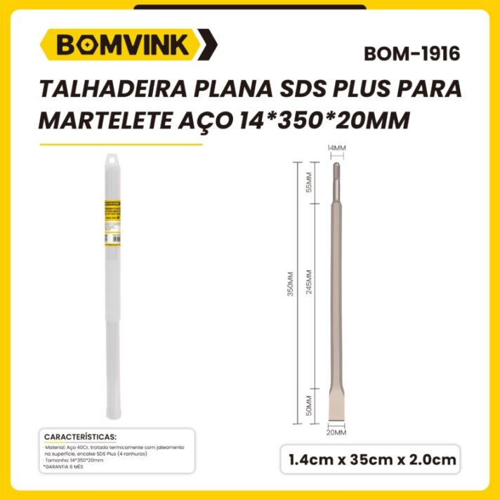 TALHADEIRA PLANA SDS PLUS PARA MARTELETE AÇO 14*350*20MM BOMVINK BOM-1916
