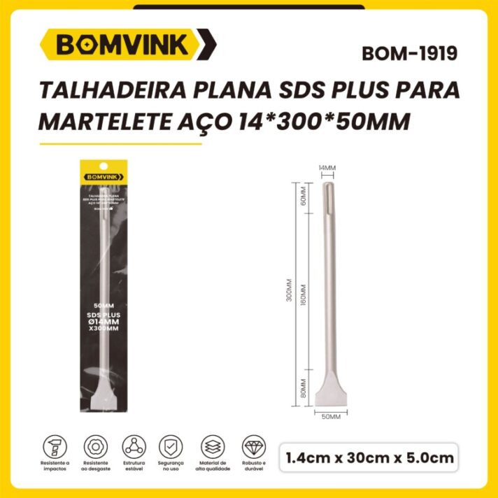 TALHADEIRA PLANA SDS PLUS PARA MARTELETE AÇO 14*300*50MM BOMVINK BOM-1919