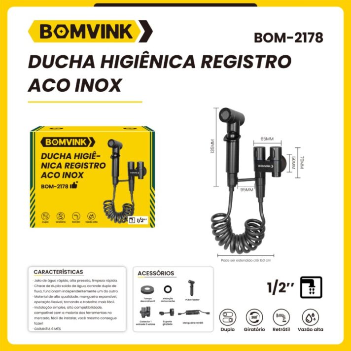 DUCHA HIGIÊNICA COM REGISTRO DE INOX DE DUAS SAÍDAS BOMVINK BOM-2178