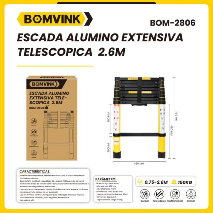 ESCADA ALUMINIO EXTENSÍVA TELESCÓPICA 2.6M BOMVINK BOM-2806