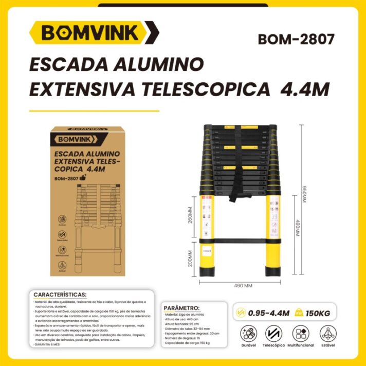 ESCADA DE ALUMÍNIO EXTENSÍVA TELESCÓPICA 4.4M BOMVINK BOM-2807