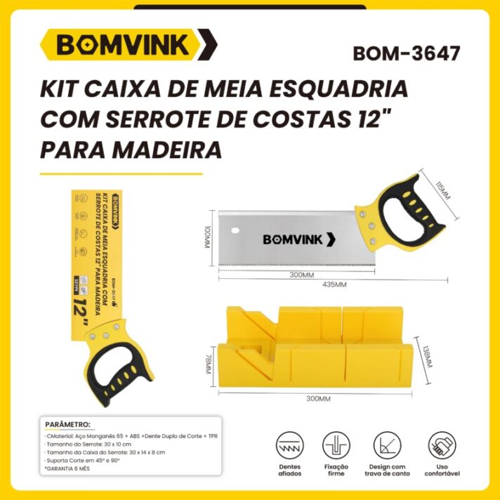 KIT CAIXA DE MEIA ESQUADRIA COM SERROTE DE COSTAS 12" PARA MADEIRA BOMVINK BOM-3647