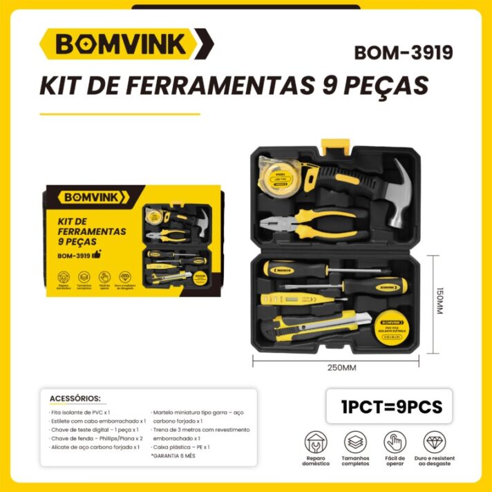 KIT DE FERRAMENTAS 9 PEÇAS BOMVINK BOM-3919