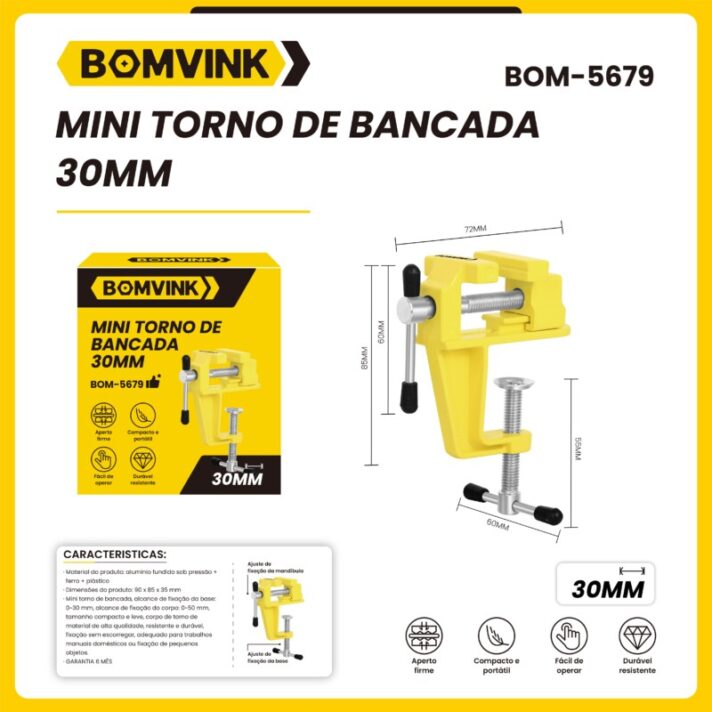 MINI TORNO DE BANCADA 30MM BOMVINK BOM-5679