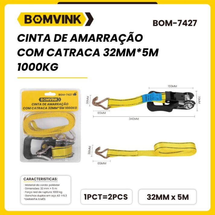 CINTA DE AMARRAÇÃO COM CATRACA 32MM*5M 1000KG BOMVINK BOM-7427