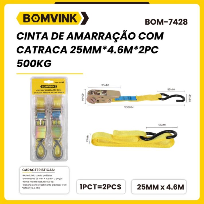 CINTA DE AMARRAÇÃO COM CATRACA 25MM*4.6M*2PC 500KG BOMVINK BOM-7428