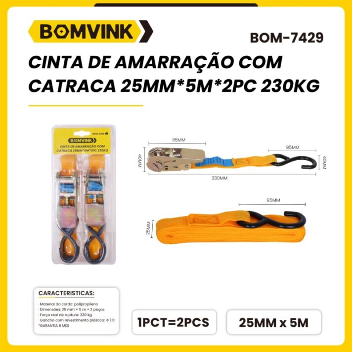 CINTA DE AMARRAÇÃO COM CATRACA 25MM*5M*2PC 230KG BOMVINK BOM-7429