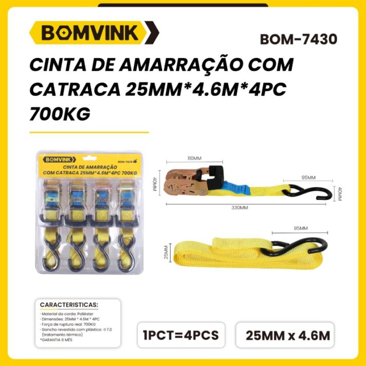 CINTA DE AMARRAÇÃO COM CATRACA 25MM*4.6M*4PC 700KG BOMVINK BOM-7430