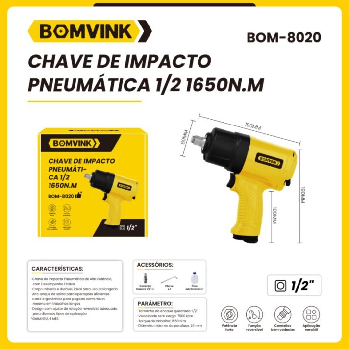 CHAVE DE IMPACTO PNEUMÁTICA 1/2 1650 N.M BOMVINK BOM-8020